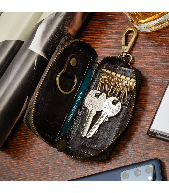 Etui na klucze premium skórzane kluczówka brązowe Beltimore P87