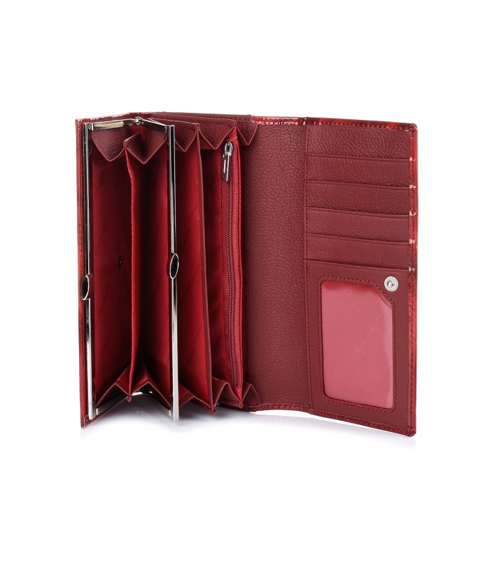 Portfel damski skórzany poziomy elegancki RFID piórka czerwony Alessandro X68