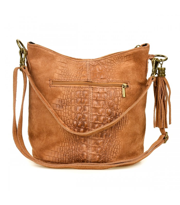 Torebka skórzana zamszowa CROCO listonoszka 2 paski camel Beltimore W13