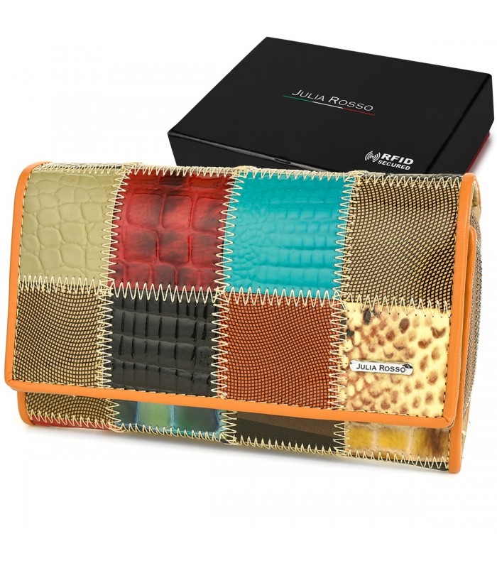 Portfel damski skórzany patchwork SKÓRA duży M96