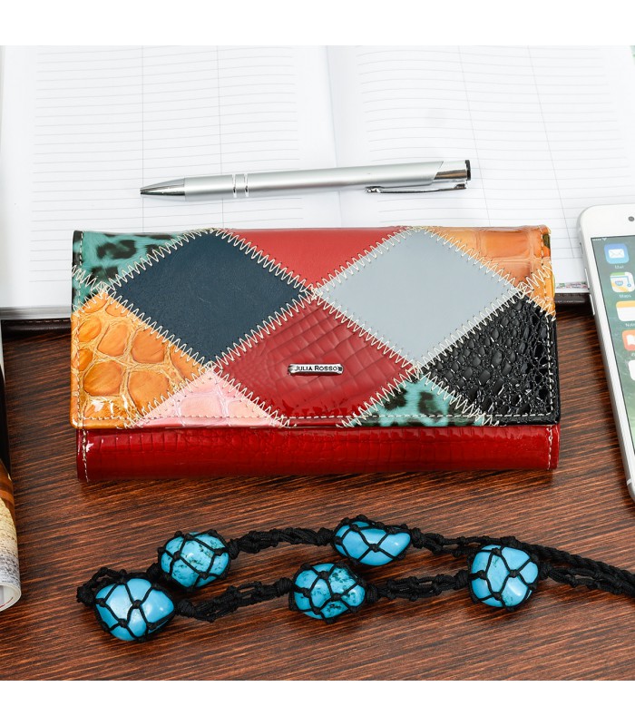 Portfel patchwork boho Julia Rososo skóra duży pudełko M94