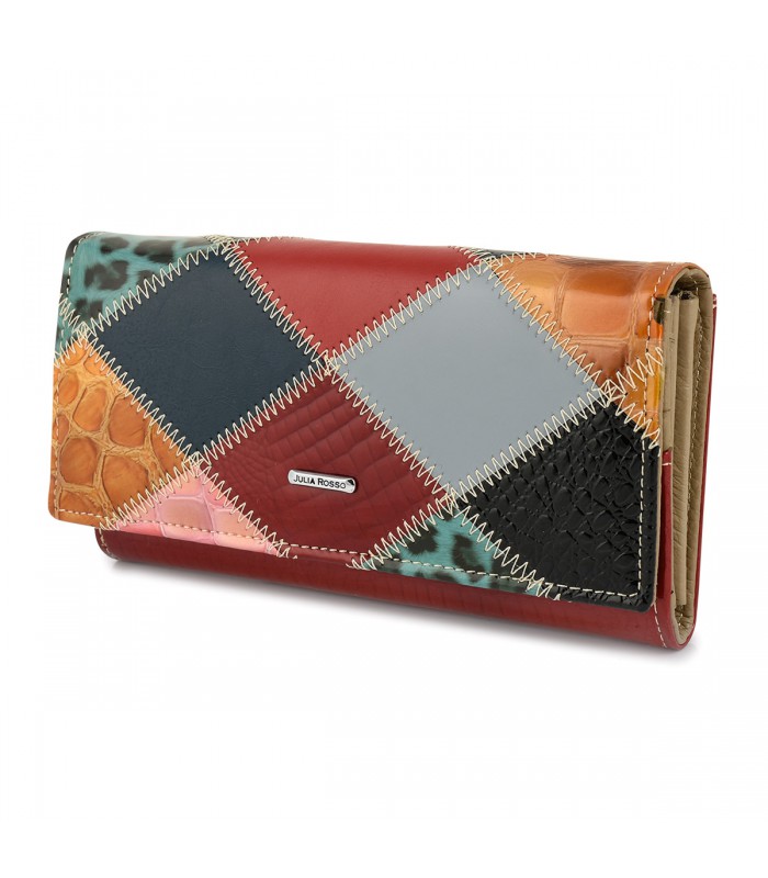 Portfel patchwork boho Julia Rososo skóra duży pudełko M94