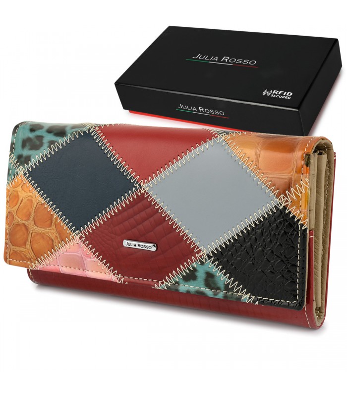 Portfel patchwork boho Julia Rososo skóra duży pudełko M94