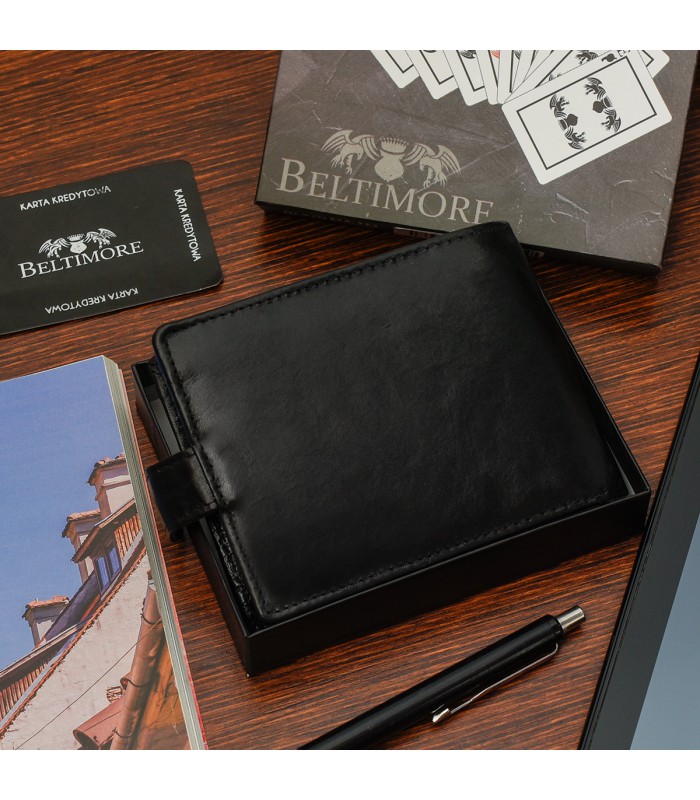 Czarny Męski portfel skórzany poziomy klasyczny RFiD Beltimore R70
