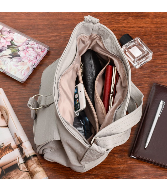 Torebka Skórzana damska A4 duża Polska Skóra siwa T71