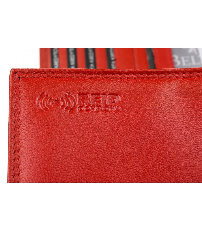 Damski skórzany portfel duży poziomy retro RFiD czerwony BELTIMORE 040