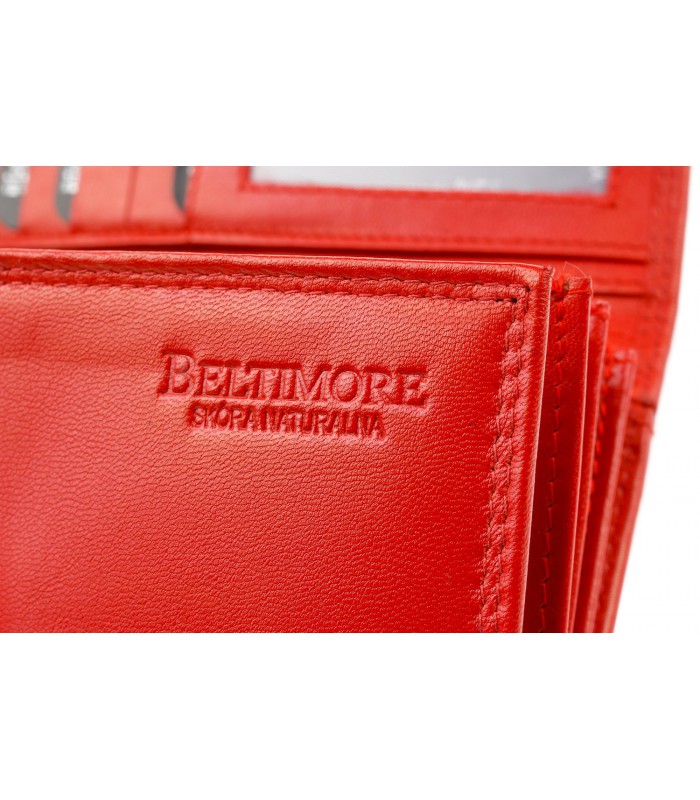 Damski skórzany portfel duży poziomy retro RFiD czerwony BELTIMORE 040