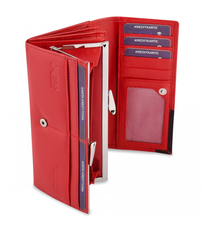 Damski skórzany portfel duży poziomy retro RFiD czerwony BELTIMORE 040