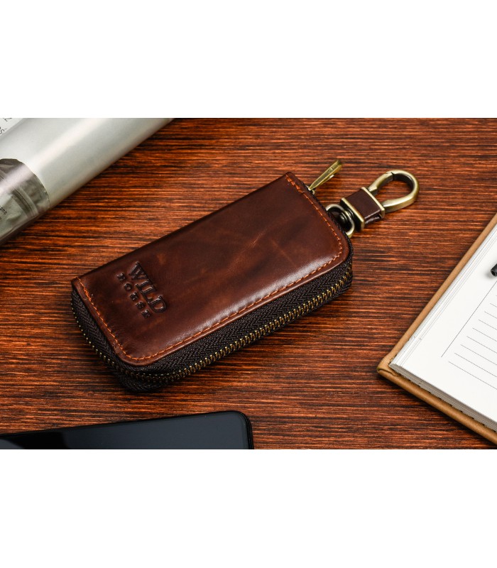 Etui na klucze premium skórzane kluczówka Wild Horse ciemny brąz P84