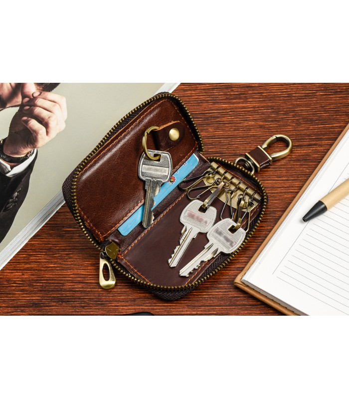 Etui na klucze premium skórzane kluczówka Wild Horse ciemny brąz P84