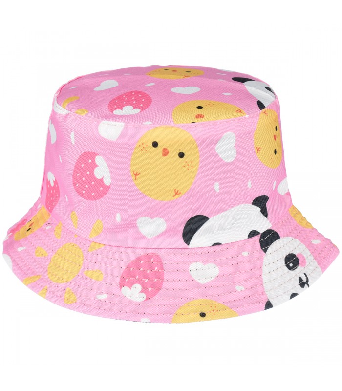 Pandy i kurczaki na różu dwustronny kapelusz dziecięcy bucket hat KAP-MD