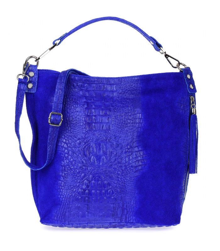 Chabrowa torebka skórzana zamszowa shopper W10