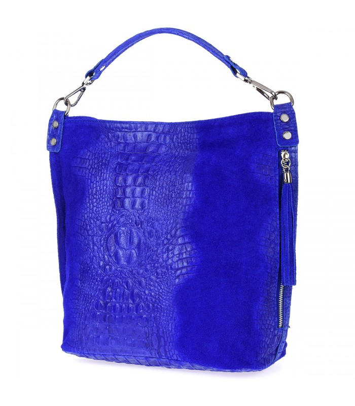 Chabrowa torebka skórzana zamszowa shopper W10