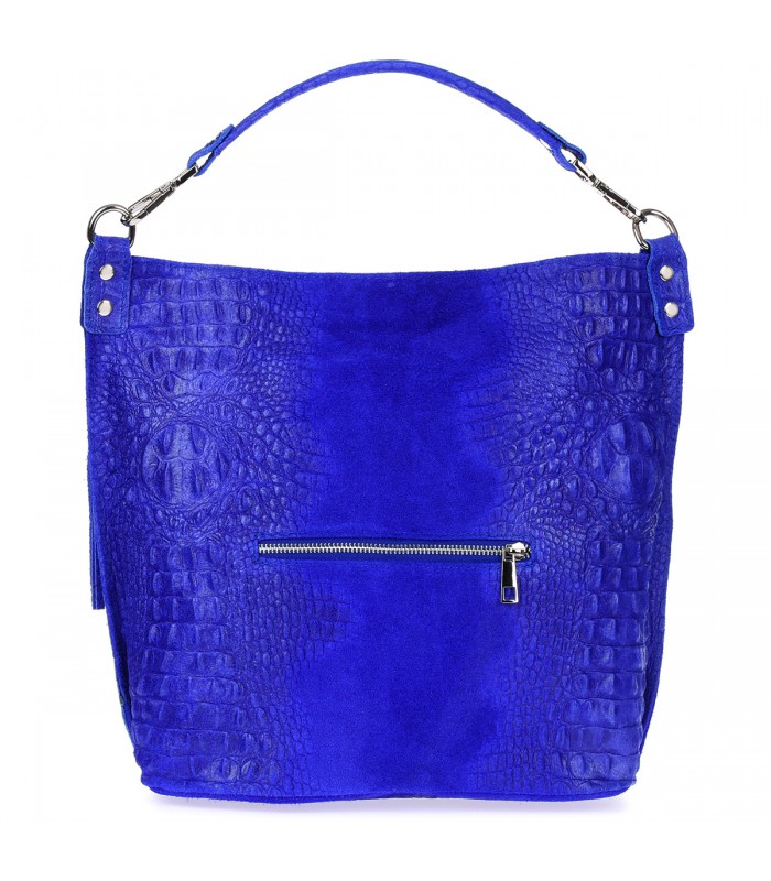 Chabrowa torebka skórzana zamszowa shopper W10