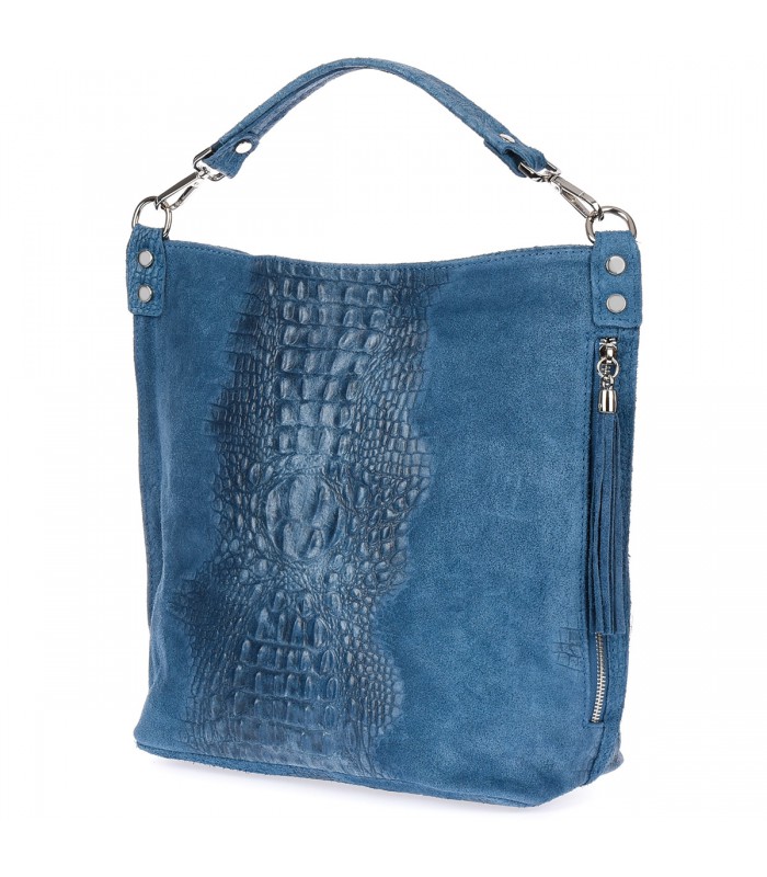 Jeansowa torebka skórzana zamszowa shopper W10