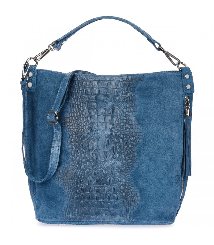 Jeansowa torebka skórzana zamszowa shopper W10