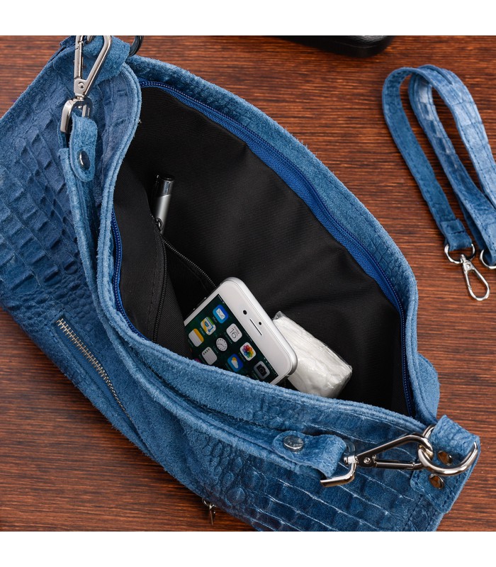 Jeansowa torebka skórzana zamszowa shopper W10