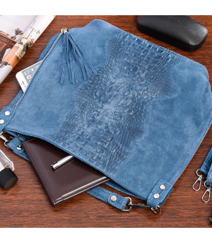 Jeansowa torebka skórzana zamszowa shopper W10