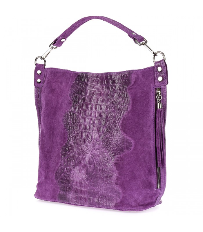 Fioletowa torebka skórzana zamszowa shopper W10