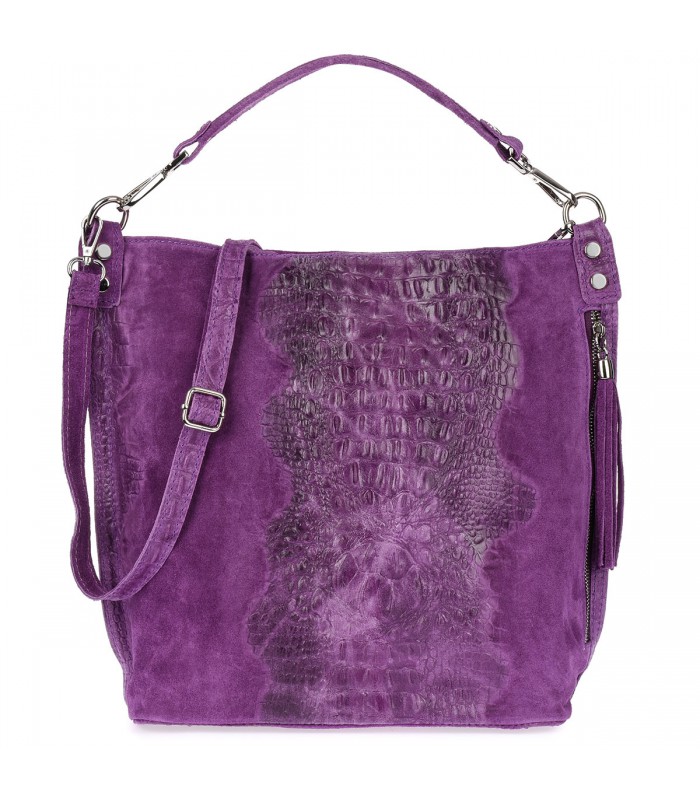 Fioletowa torebka skórzana zamszowa shopper W10