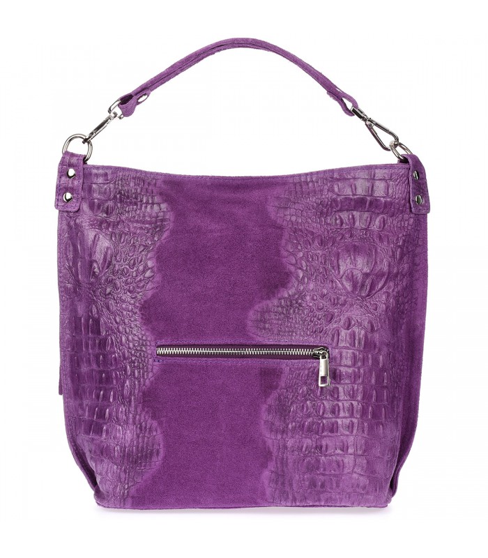Fioletowa torebka skórzana zamszowa shopper W10
