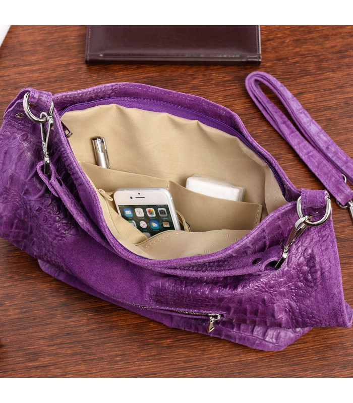 Fioletowa torebka skórzana zamszowa shopper W10