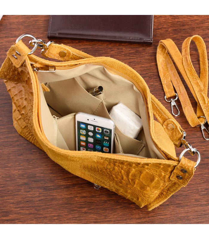 Musztardowa torebka skórzana zamszowa shopper W10